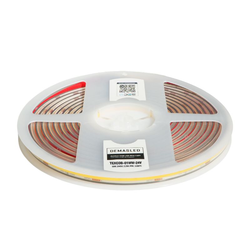 8mm COB LED Strip Warm White 3000°K 24V 11W/m 924lm/m 480LED/m IP65 16.4ft 