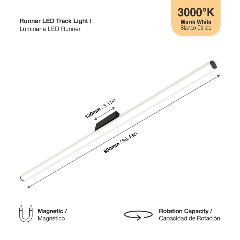 Black Magnetic Grille Track LED Light, 18W, Warm White 3000K