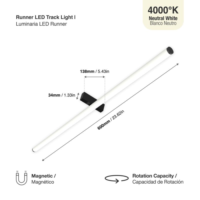 Black Magnetic Grille Track LED Light, 12W, Neutral White 4000K