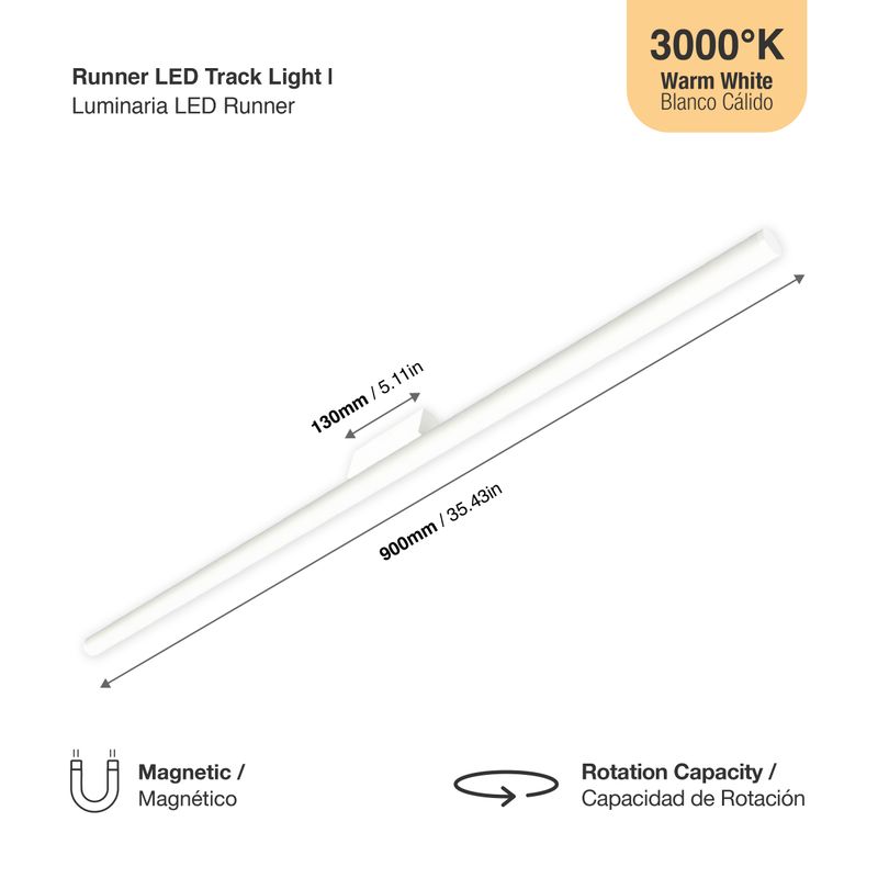 White Magnetic Grille Track LED Light, 18W, Warm White 3000K