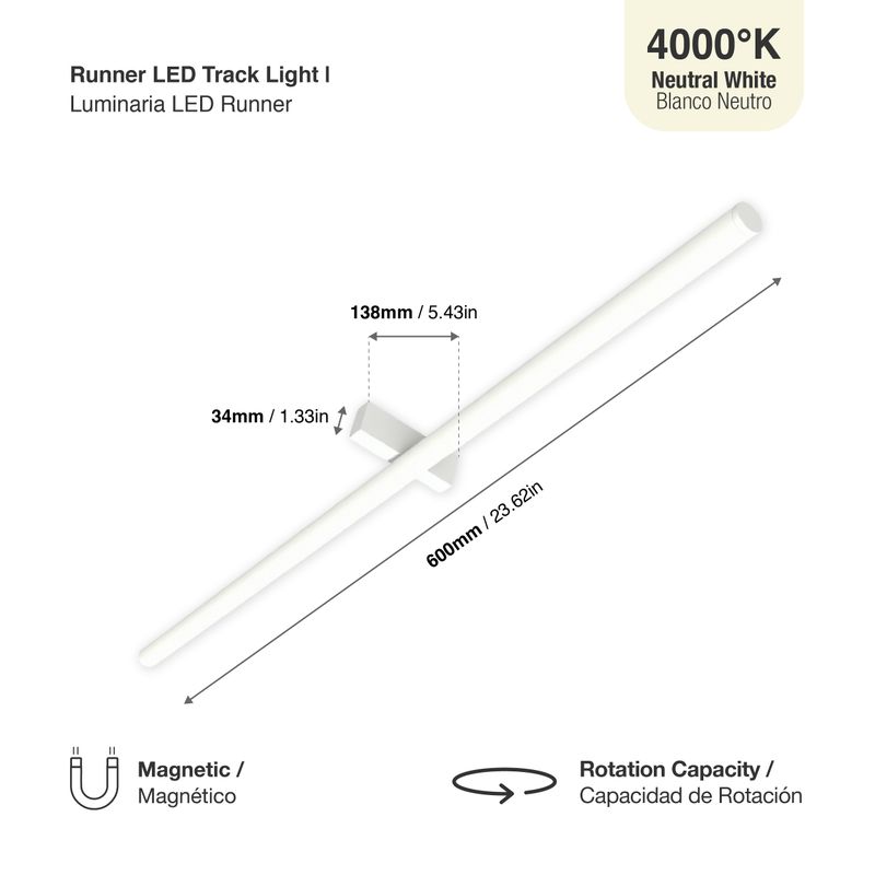 White Magnetic Grille Track LED Light, 12W, Neutral White 4000K
