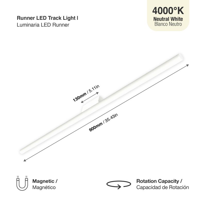 White Magnetic Grille Track LED Light, 18W, Neutral White 4000K