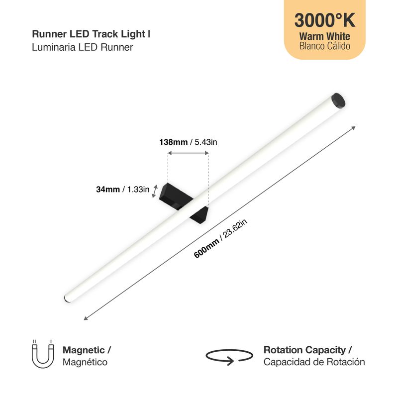 Black Magnetic Grille Track LED Light, 12W, Warm White 3000K