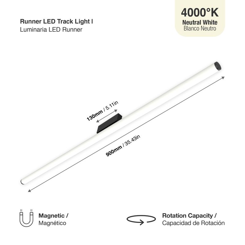 Black Magnetic Grille Track LED Light, 18W, Neutral White 4000K