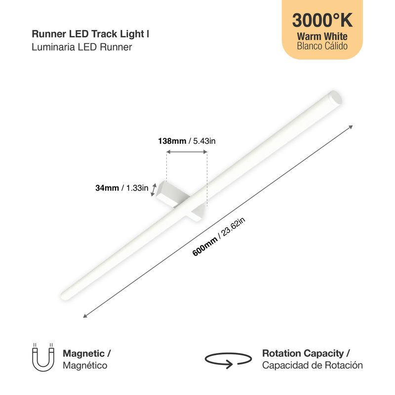 White Magnetic Grille Track LED Light, 12W, Warm White 3000K