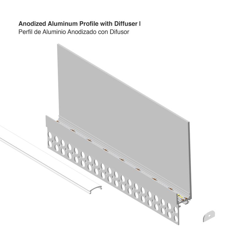 White - Plaster-In Baseboard LED Aluminum Profile with Diffuser, for 5–12mm LED Strip, 120x15mm x 2.