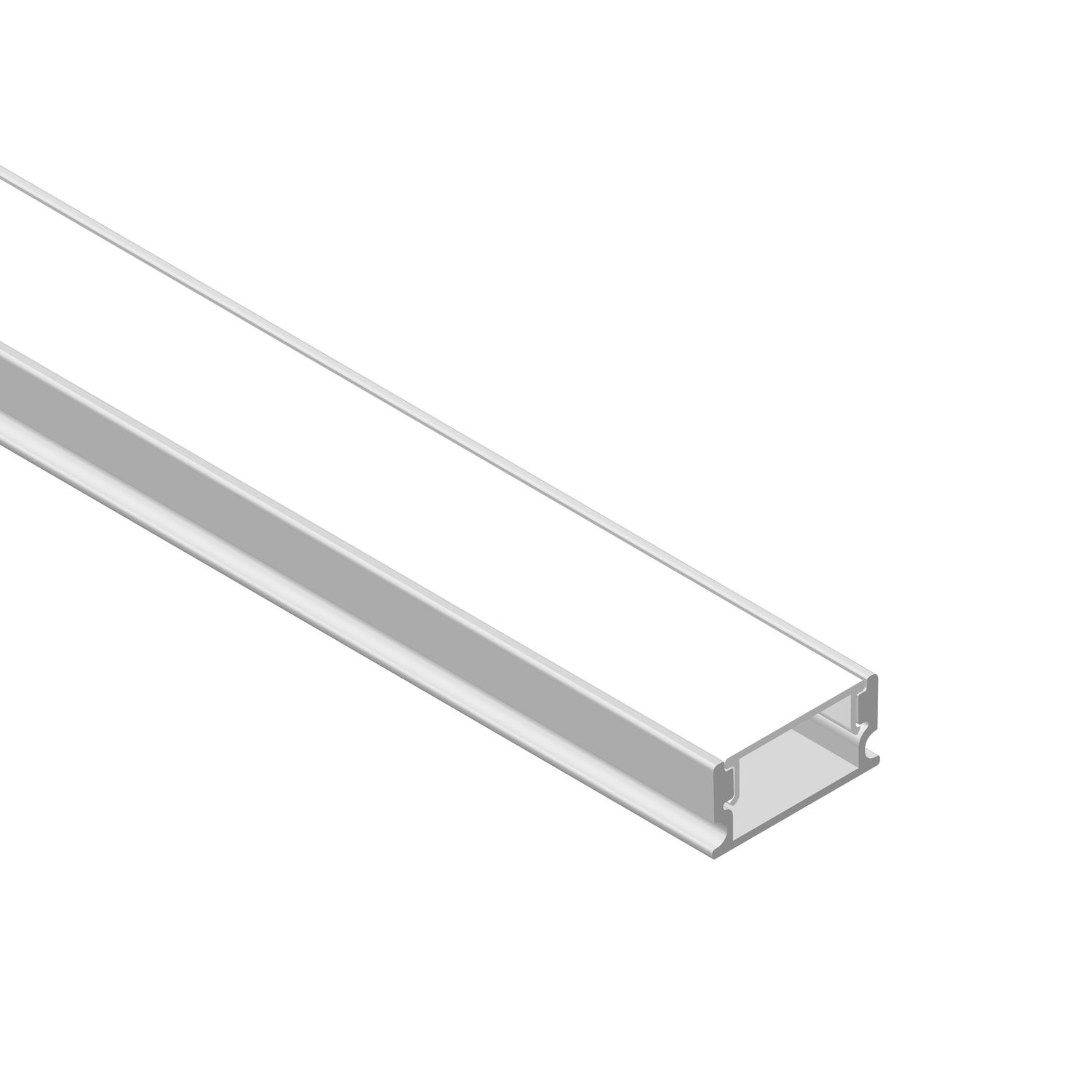 Aluminum Profile, Anodized, Flat, 0.61x0.25in, White Milky Cover, 8.20ft