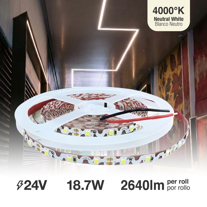 6mm SMD2835 S-Shape LED Strip Neutral White 4000-4500°K 24V 7.12W/m 528lm/m 16.4ft