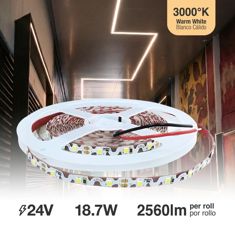 6mm SMD2835 S-Shape LED Strip Warm White 2800-3200°K 24V 5.6W/m 512lm/m 60LED/m 16.4ft