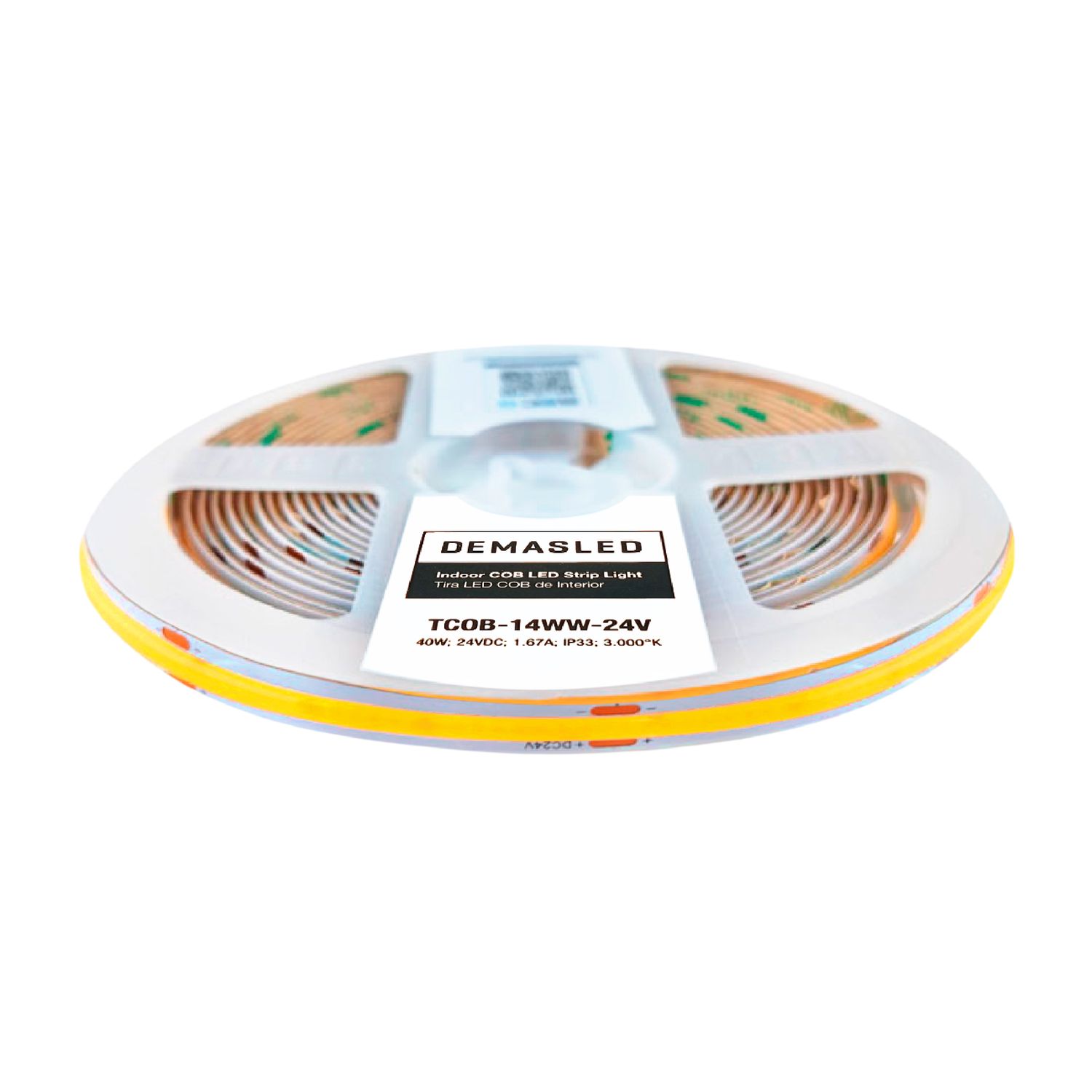 5mm COB LED Strip Warm White 3000K 24V 8W/m 800lm/m 480LED/m 16.4ft