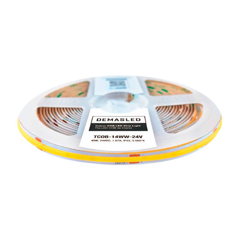 5mm COB LED Strip Warm White 3000K 24V 8W/m 800lm/m 480LED/m 16.4ft