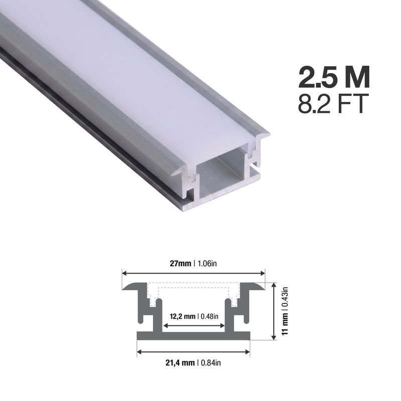 Recessed Walkover anodized LED Aluminum Channel for Floor Lighting, 8.20ft 1.06x0.43in