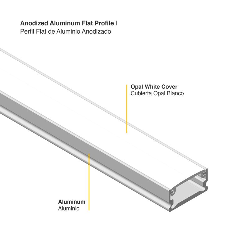 Surface-Mount Flat anodized LED Aluminum Channel, 8.20ft 0.51x0.28in