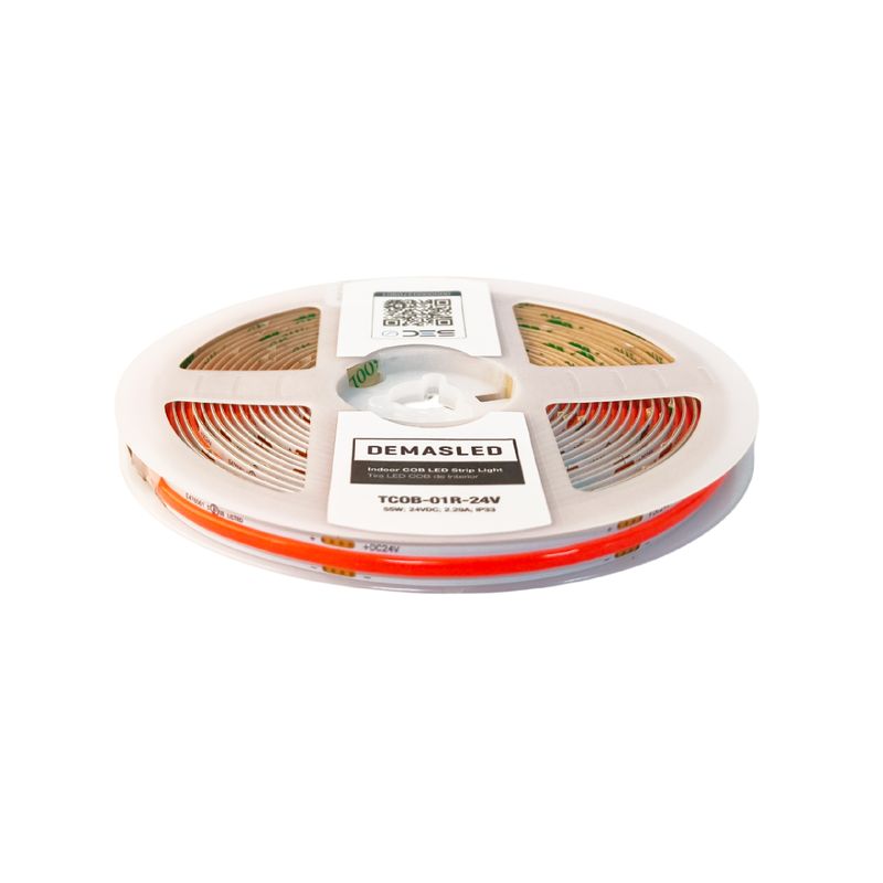 8mm COB LED Strip Red 24V 11W/m 165lm/m 480LED/m IP33 16.4ft