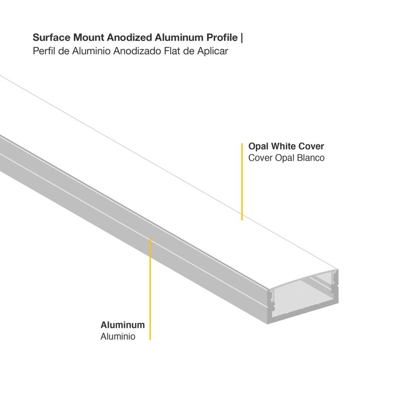 Surface-Mount Wide anodized LED Aluminum Channel, 8.20ft 0.91x0.38in
