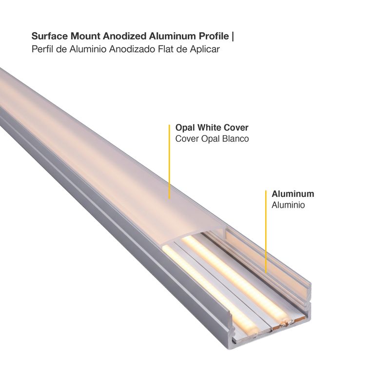 Surface Wide Aluminum LED Channel, 8.20ft, 23,2mm Visible, Fits 15mm Strip