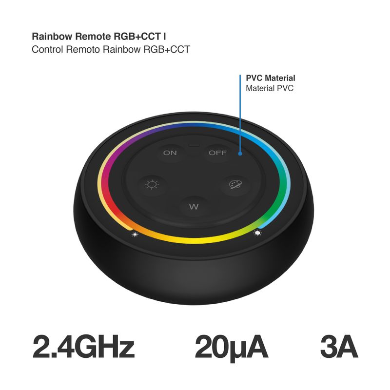 RGB+CCT LED Remote Control 3V 2.4GHz RF Touch Wheel, 100ft Range