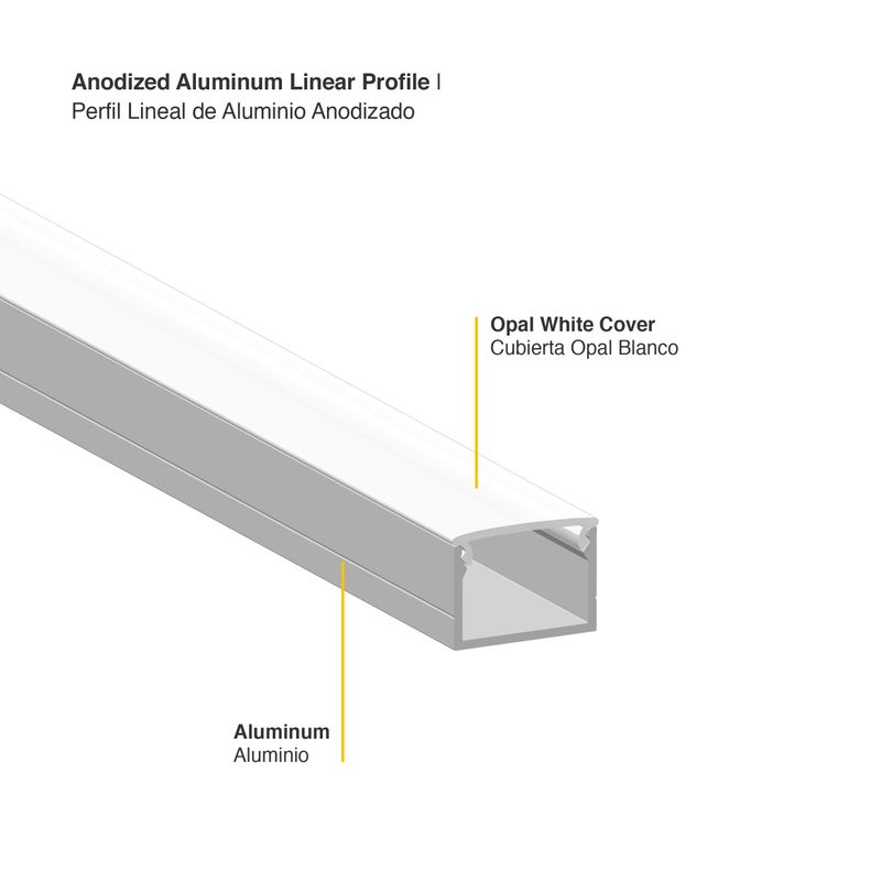 Surface-Mount Linear anodized LED Aluminum Channel, 8.20ft 0.75x0.51in