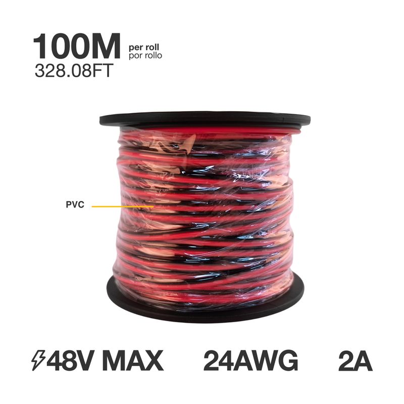 24 AWG Cable for Single Color LED Lights, 0.5mm, 48V Máx. x 328 FT/ 100 M