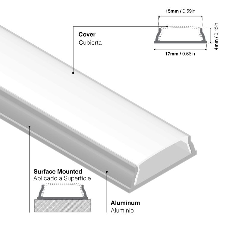 Surface-Mount Flexible anodized LED Aluminum Channel, 8.20ft 0.69x0.54in