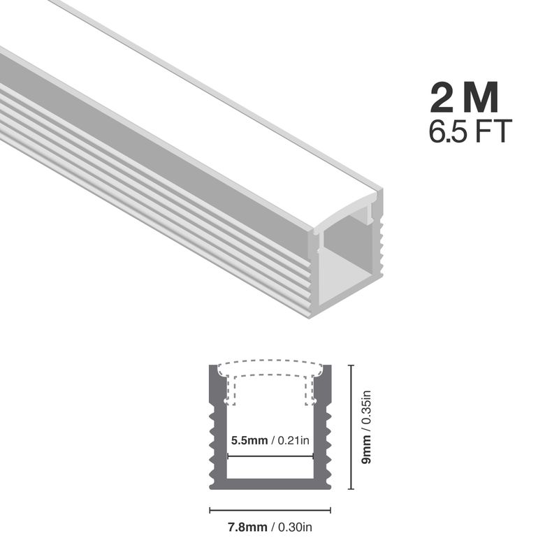 Surface-Mount Mini anodized LED Aluminum Channel, 8.20ft 0.31x0.35in