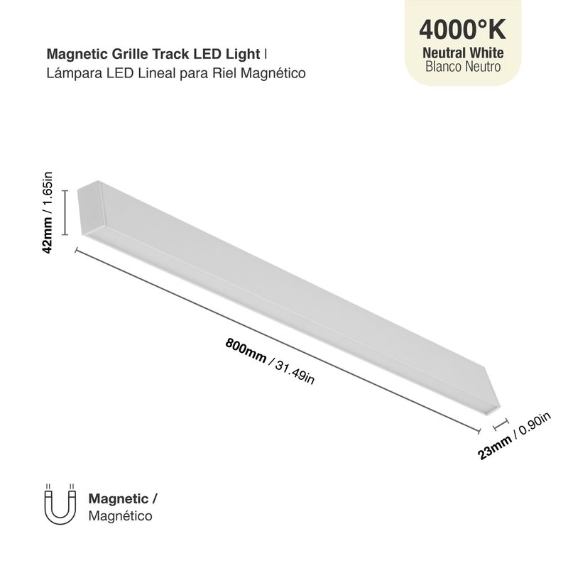 White Magnetic Grille Track Light 30W, Neutral White 4000K, 1970lm