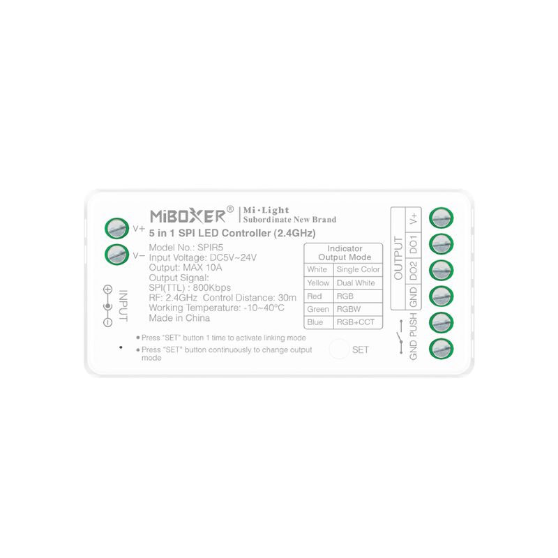Pixel SPI 5-in-1 Addressable RGB/RGBW/Single Color LED Controller 5-24V 10A Total