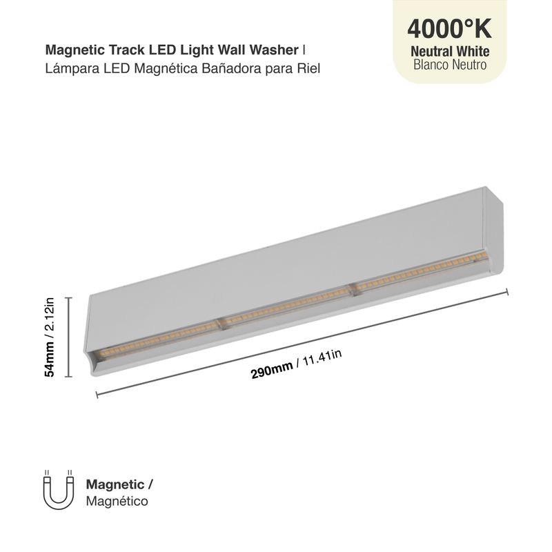 White Magnetic Track Light, Wall Washer, 18W, Neutral White 4000K, 1140lm
