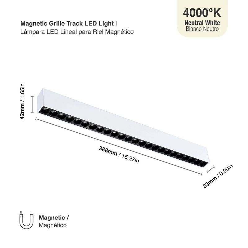 White Magnetic Grille Track Light, 24W, Neutral White 4000K, 34°. 1875lm