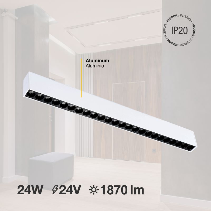 White LED Magnetic Track Grille Light, 24W, 4000K, 24V