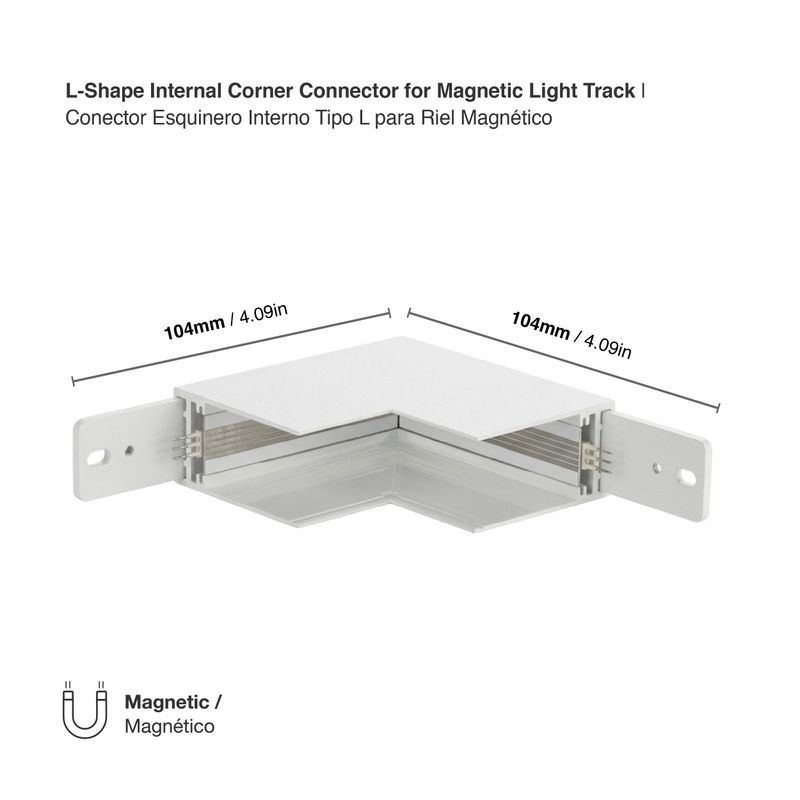 L-Shape Corner Connector for White Magnetic Light Track, Surface Mount, 90°