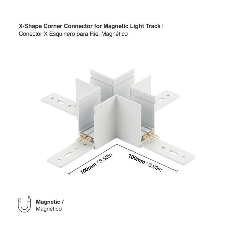 X-Shape Corner Connector for White Magnetic Light Track, Surface Mount