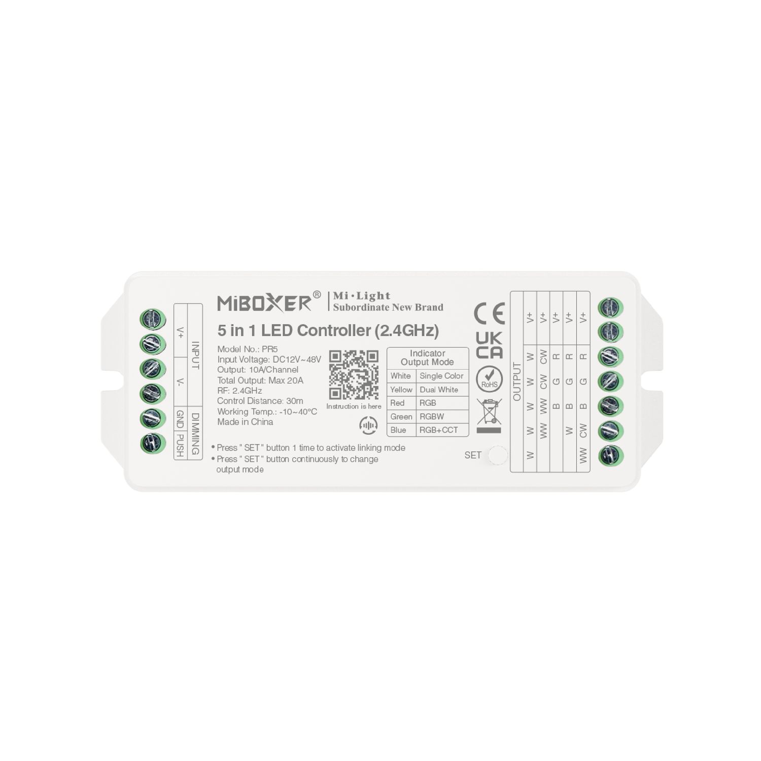 5 in 1 LED Controller 2.4GHz Output 20A Max IP20