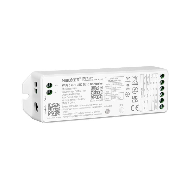 5 in 1 LED Strip Controller WiFi 2.4GHz Output 15A Max IP20
