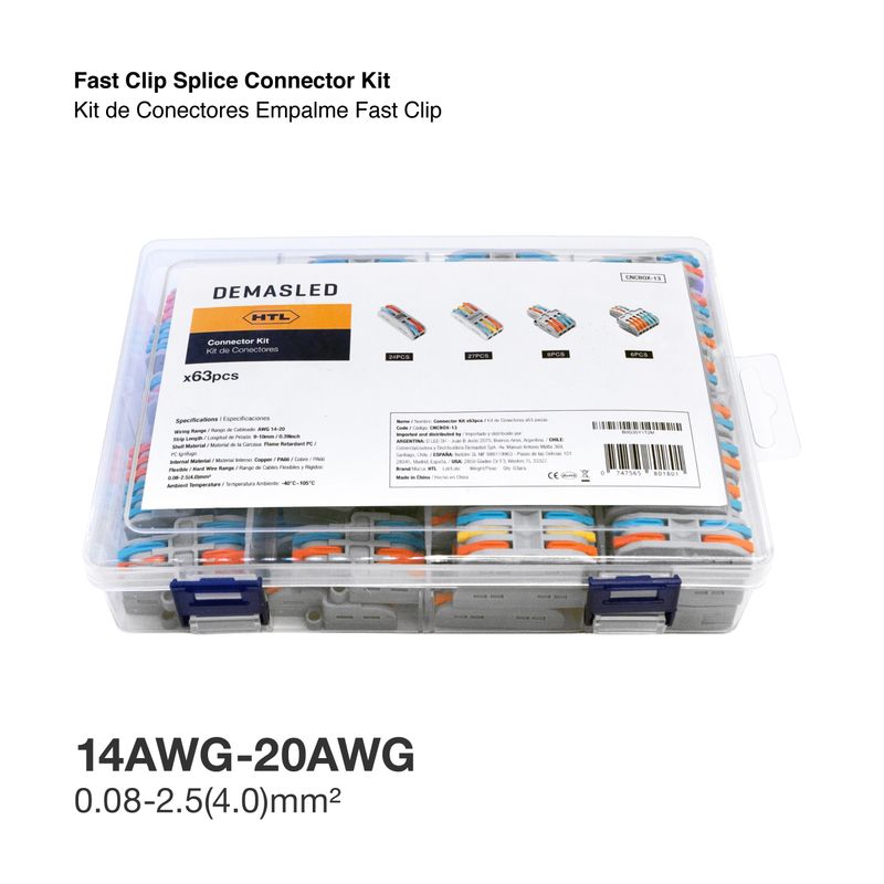 Fast Clip Splice Connector Kit 2 and 3 lever terminals, 2x4 and 2x6 lever-nut terminals x63 pieces