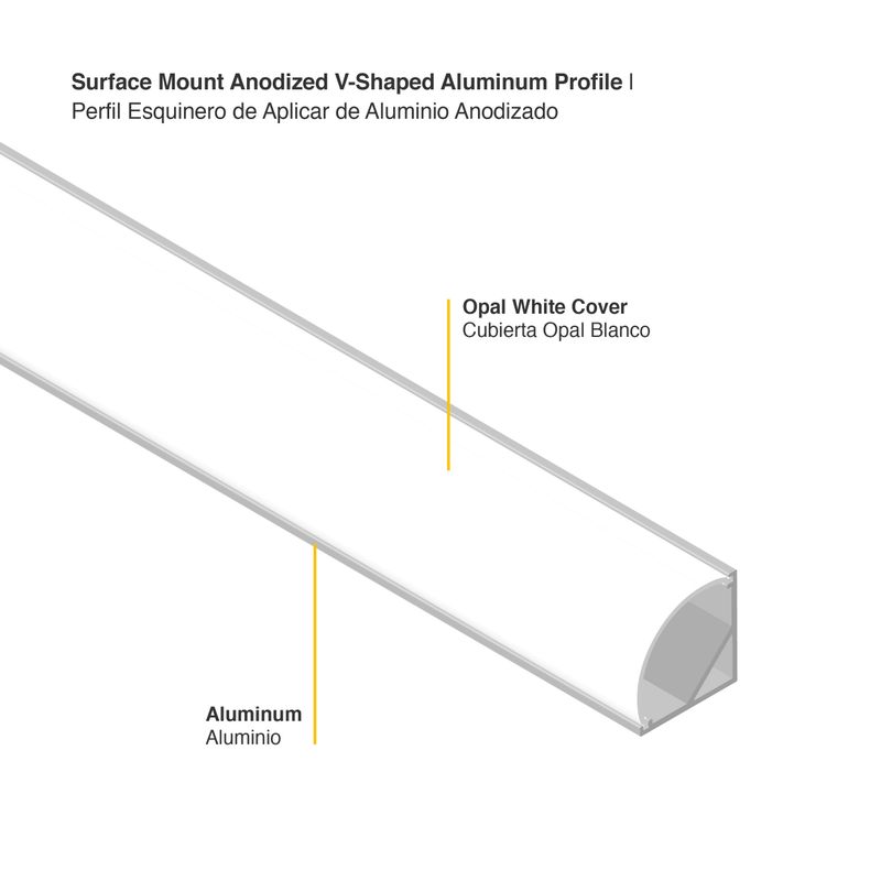 Surface Mount Anodized Aluminum Profile, V-Shape, 8.20ft 0.63x0.63in