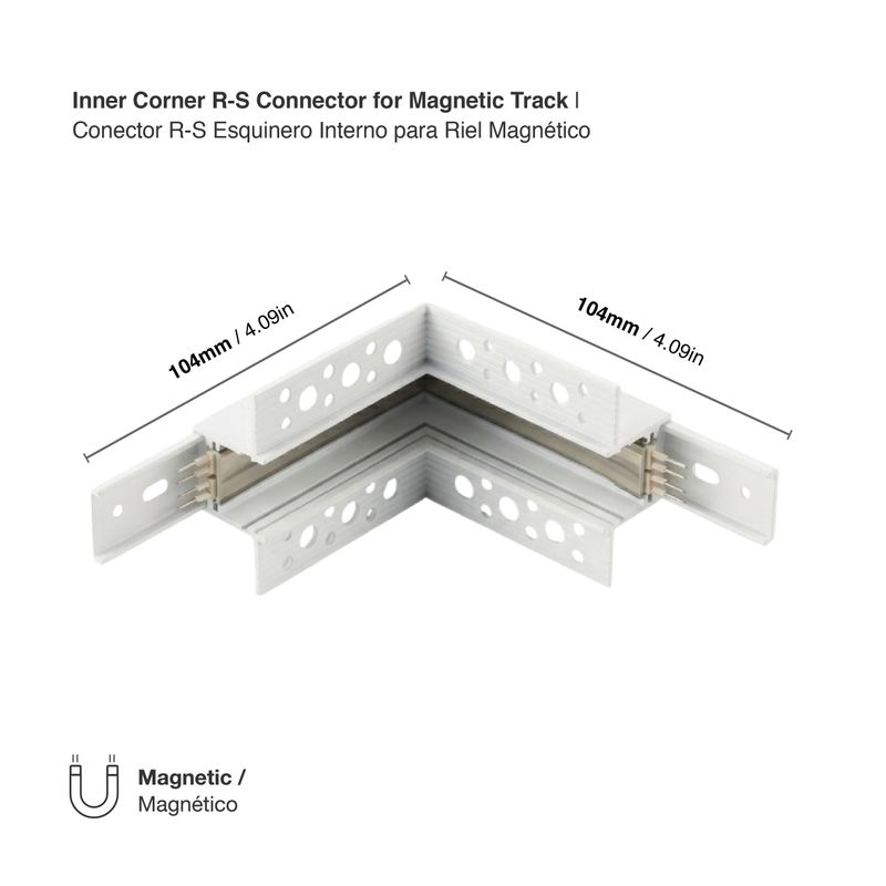 Inner Corner R-S Connector for White Magnetic Lighting Track, Recessed, 90°