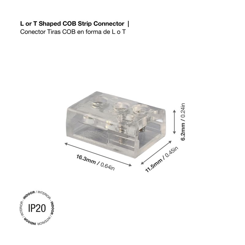8mm L or T Shaped COB Strip Connector PCB Cable, 10pcs/bag