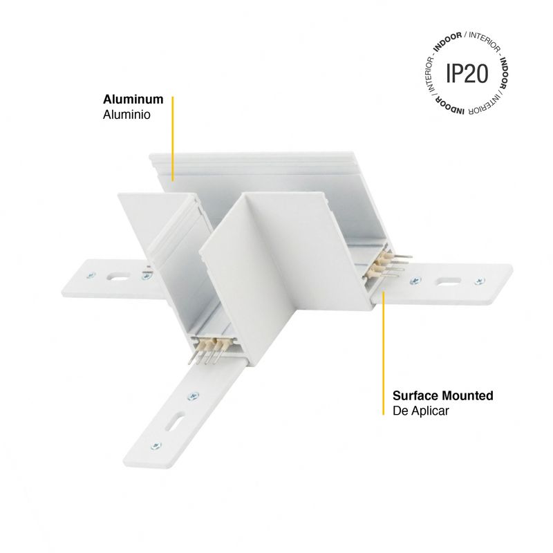 T-Shape Connector for white Magnetic Lighting Track, Surface Mount