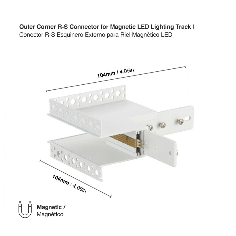 Outer Corner R-S Connector for White Magnetic Lighting Track, Recessed, 90°
