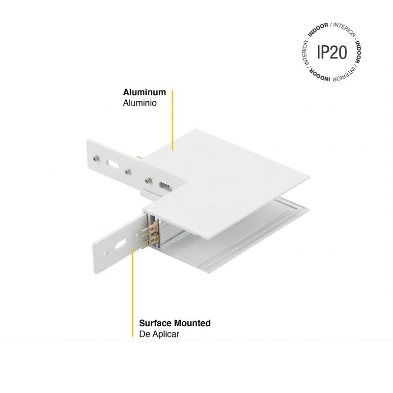 L-Shape Corner Connector for White Magnetic Light Track, Surface Mount, 90°