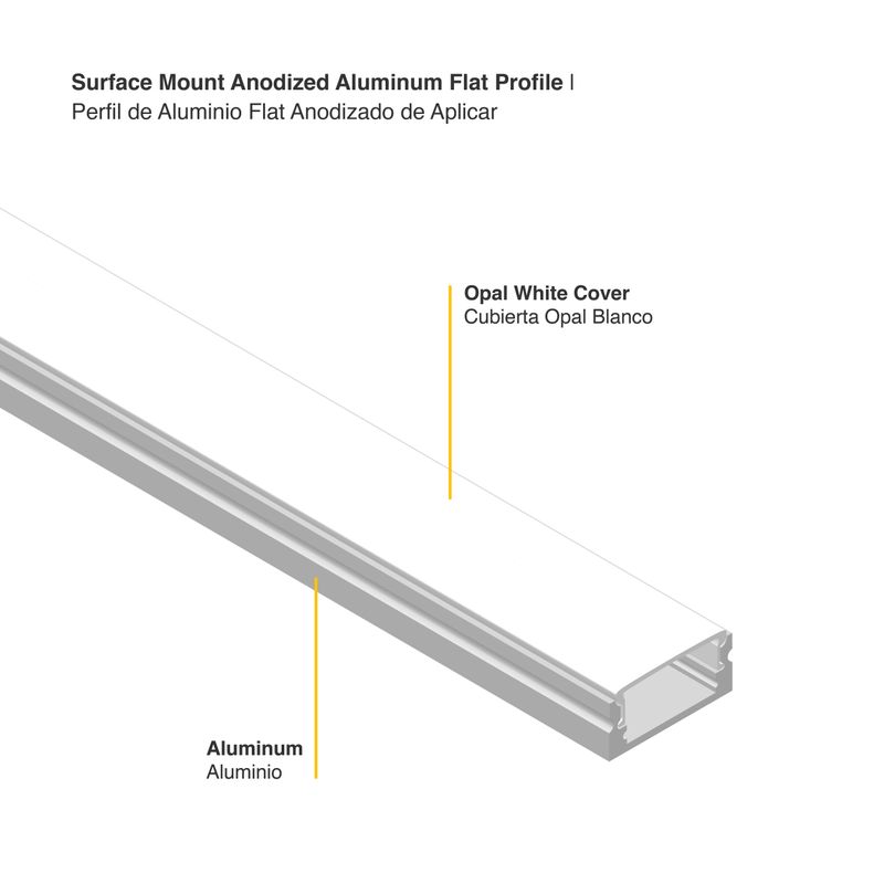 Surface-Mount Flat anodized LED Aluminum Channel, 8.20ft 0.67x0.28in