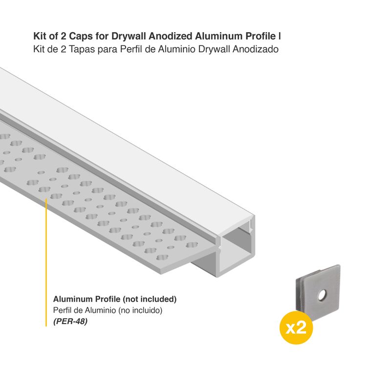 Kit of 2 Caps for Drywall Anodized Aluminum Profile, compatible with PER-48 and 49
