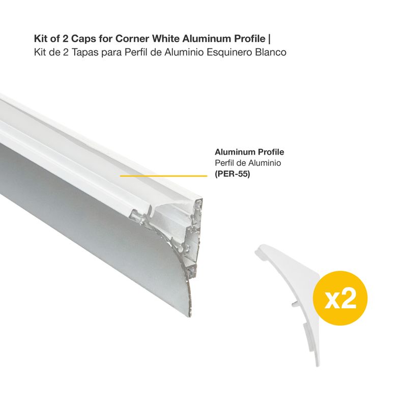 Kit of 2 Caps for Corner White Aluminum Profile, compatible with PER-55-2M-BL