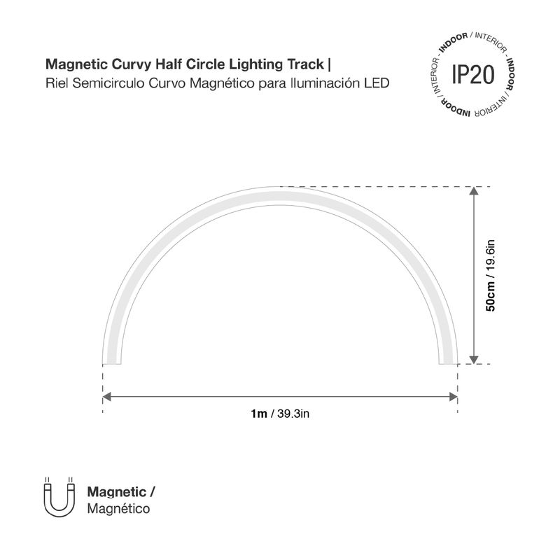 White Magnetic Curvy Half Circle Lighting Track, Surface Mount