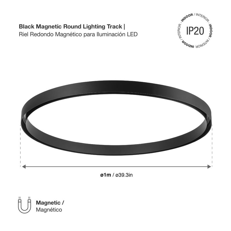 Black Magnetic Round Lighting Track, Surface Mount