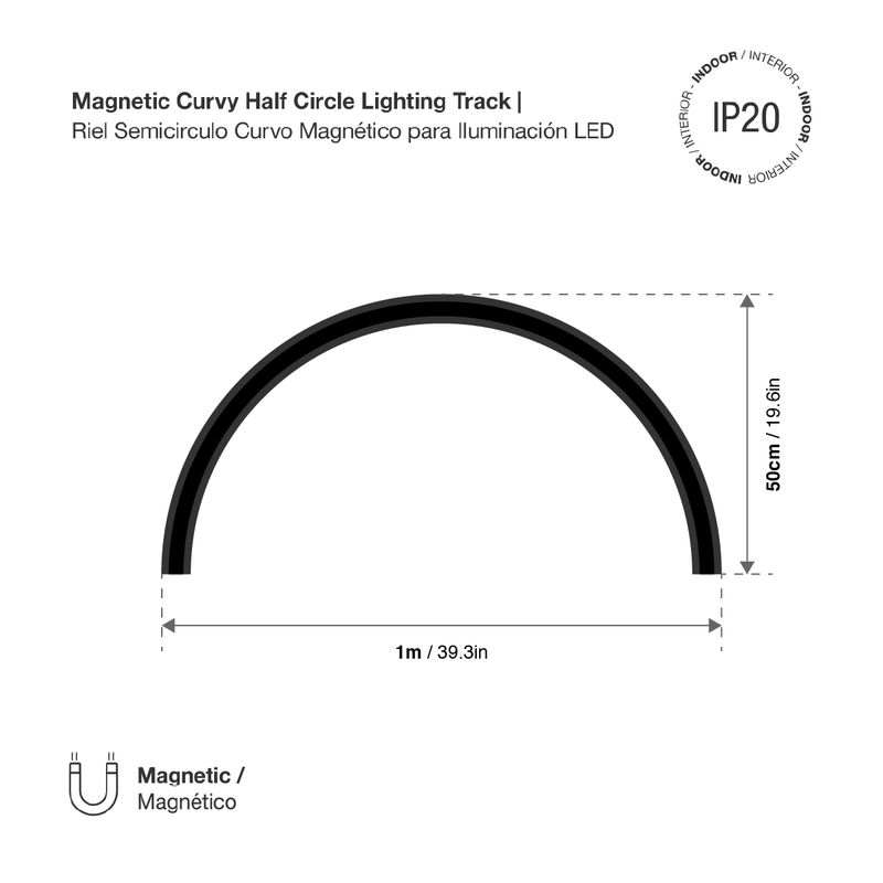 Black Magnetic Curvy Half Circle Lighting Track, Surface Mount