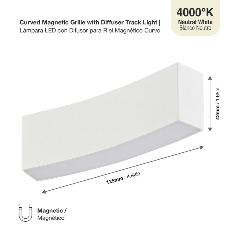 White Curved Magnetic Grille with Diffuser Track Light, 7W, Neutral White 4000K