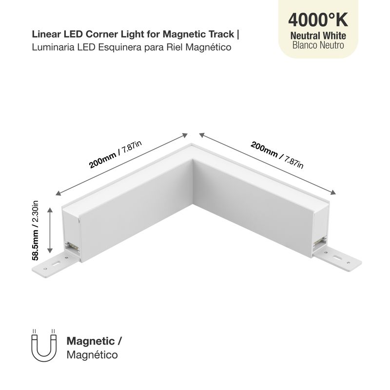 Linear LED corner light for magnetic track, white, 15W, Neutral White 4000K