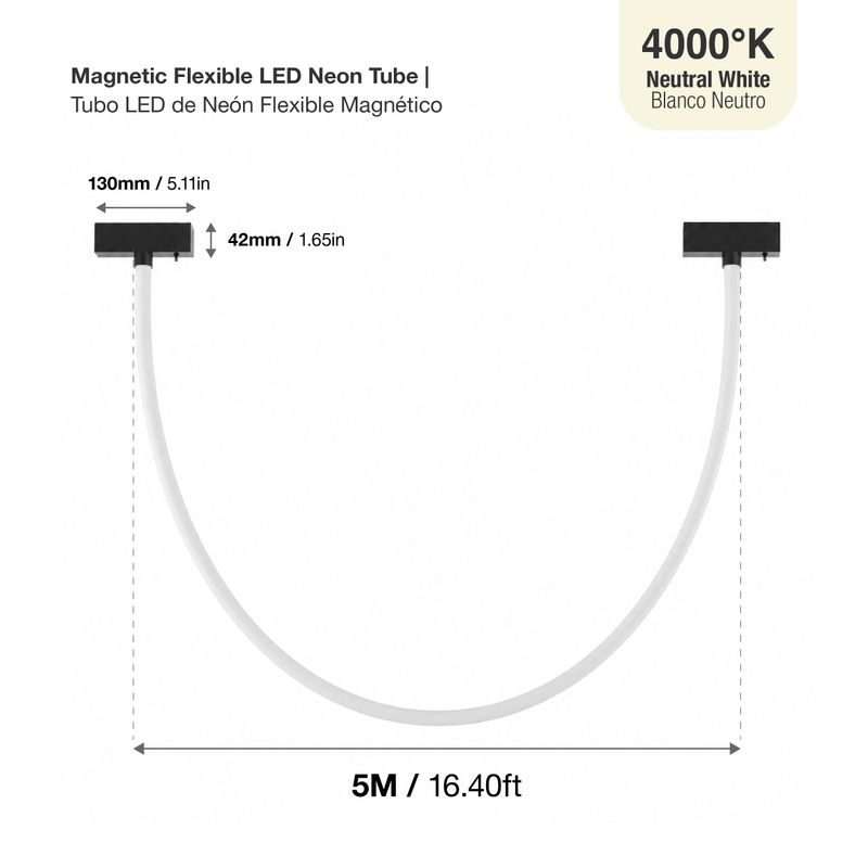 Black Flexible LED Magnetic Track Neon Light, 24V 60W 4000K, 16.4 ft Length